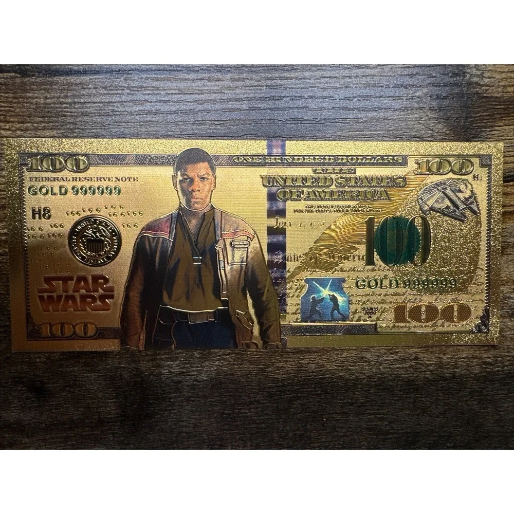 24k Gold Foil Plated Finn Star Wars Banknote Star Wars Collectible $100 Bill